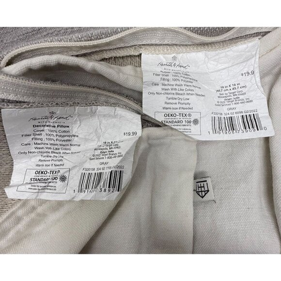 Hearth & Hand Magnolia Gray Decorative Pillow Covers 18" X 18" 100% Cotton - Picture 4 of 7